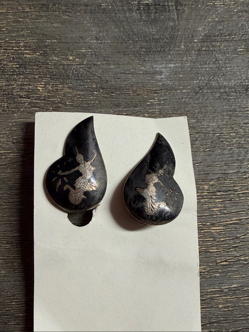 vintage Siam Nielloware teardrop earrings made from sterling silver